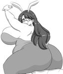  1girl animal_ears ass breasts bunny_ears carrot glasses huge_ass huge_breasts jyazue_kirihara milf monochrome obese zeon_(pixiv722928) 