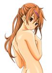  brown_eyes brown_hair chuunibyou_demo_koi_ga_shitai! commentary hair_ornament hairclip highres long_hair looking_at_viewer nibutani_shinka nude simple_background solo tk_(0000231) white_background 