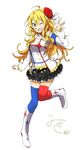  ;d blonde_hair costume flower green_eyes hair_ornament hoshii_miki idolmaster idolmaster_(classic) idolmaster_movie long_hair one_eye_closed open_mouth smile solo starpiece_memories yuzu_(tyeriy) 