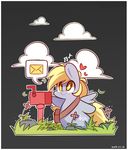  &lt;3 bag blonde_hair border chibi cloud derp_eyes derpy_hooves_(mlp) equine female flower friendship_is_magic grass hair horse letterbox lifeloser mail mailbox mammal messenger_bag musical_note my_little_pony pegasus pony sky solo wings yellow_eyes 