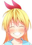  attsun_(atsushi_jb) blonde_hair blush closed_eyes face grin hair_ribbon kirisaki_chitoge long_hair nisekoi ribbon simple_background smile solo 