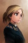  blonde_hair blue_eyes epaulettes kriss_sison military military_uniform natalia_poklonskaya necktie ponytail profile real_life short_hair solo uniform upper_body 