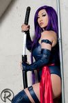  1girl cosplay katana marvel photo psylocke purple_hair solo sword thighhighs weapon x-men yaya_han 
