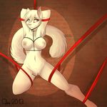  absurd_res aimi anthro arms_behind_head bdsm blue_eyes bondage bound breasts cat feline female fur hair hi_res long_hair looking_at_viewer mammal nipples nude pink_nose pose pussy rope solo thighs white_fur white_hair winter_night 