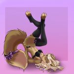  abstract_background anthro bow bra female fur looking_at_viewer mrawl panties solo stockings underwear upside_down 