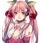  bad_id bad_pixiv_id cherry detached_sleeves food fruit hands_on_own_chest hatsune_miku headphones highres kuromugi long_hair necktie pink_eyes pink_hair sakura_miku solo twintails vocaloid white_background 