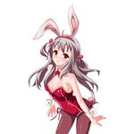  animal_ears bad_id bad_pixiv_id bow bowtie bunny_ears bunny_tail bunnysuit detached_collar grey_hair long_hair moe_(450367098) original pantyhose red_eyes solo tail two_side_up wrist_cuffs 