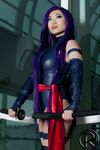 asian cosplay katana marvel photo psylocke purple_hair standing sword weapon x-men yaya_han 