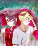  1boy 1girl black_hair blonde_hair canon_couple female male naruto naruto_(series) uchiha_sarada uzumaki_boruto 