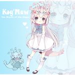  blue_bow blue_eyes blush bow character_name detached_sleeves dress genderswap genderswap_(mtf) kog'maw konatsu_miyu league_of_legends long_hair long_sleeves personification smile solo tail white_dress white_hair 