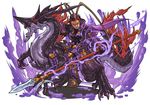  armor brown_hair dragon hat hino_shinnosuke looking_at_viewer lu_bu_(p&amp;d) male_focus official_art polearm puzzle_&amp;_dragons solo weapon 