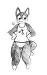  bottomless cat cherry clothing dusty-pixels feline greyscale male mammal monochrome pencils shirt solo tank_top thigh_gap 