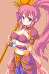  1girl armor blush breasts female fujiyama_takashi large_breasts long_hair pink_eyes pink_hair ponytail shiny shiny_skin staff 