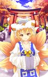 bad_id bad_pixiv_id blonde_hair fox_tail hat highres multiple_tails short_hair smile solo tail touhou x&amp;x&amp;x yakumo_ran yellow_eyes 