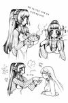  cherry_blossoms comic feeding female_admiral_(kantai_collection) flower food greyscale hair_flower hair_ornament kantai_collection long_hair long_sleeves mittens monochrome multiple_girls ponytail pot smh1069 translated very_long_hair yamato_(kantai_collection) 