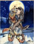  ambiguous_gender canine forest goldenwolf grab holding hug licking mammal moon no_watermark nude tongue tree tribal were werewolf wolf wood 