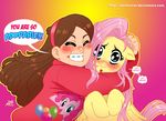  crossover cute darkereve english_text equine female feral fluttershy_(mlp) friendship_is_magic gravity_falls horse hug human mabel_pines mammal my_little_pony pegasus pinkie_pie_(mlp) pony text wings 