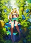  animal bikini_top blonde_hair blue_eyes caesty cube elf forest front-tie_bikini front-tie_top koala lips long_hair miniskirt nature original pointy_ears ribbon sitting skirt thigh_ribbon tree very_long_hair watermark web_address 