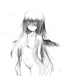  bangs breasts character_request feathered_wings gond greyscale large_breasts long_hair mini_wings monochrome navel no_nipples pussy sketch wings 