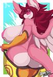  avian big_breasts big_butt breasts butt chubby elbow_gloves eyewear female glasses gloves gryphon legwear lionalliance looking_at_viewer looking_back solo thigh_highs voluptuous wings 