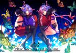  bell blue_eyes blue_hair boots braids butterfly ego horns long_hair navel pixiv_fantasia short_hair skirt thighhighs 