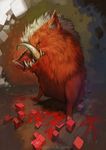  blood blood_splatter boar caesty chibi cube fangs fur no_humans original pig realistic surreal tusks watermark web_address 