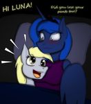  anthro anthrofied bed blue_eyes blue_hair blush breasts couple crown derp_eyes derpy_hooves_(mlp) dialog duo english_text equine female friendship_is_magic hair horn horse jrvanesbroek lying mammal my_little_pony pillow pony princess_luna_(mlp) text winged_unicorn wings yellow_eyes 