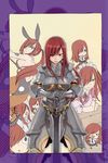  1girl armor breasts bunnysuit chibi erza_scarlet fairy_tail hair_over_one_eye large_breasts mashima_hiro official_art red_hair sideboob sword weapon 