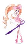  bad_id bad_pixiv_id big_hair blonde_hair blue_eyes boots bow dress drill_hair eyepatch hair_bow harime_nui kill_la_kill long_hair pink_bow pink_footwear scissor_blade smile solo twin_drills twintails tyobimiru wrist_cuffs 