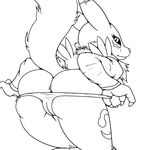  anthro anus areola big_breasts big_butt breasts butt canine digimon erect_nipples female fox looking_at_viewer looking_back mammal monochrome nipples panties renamon slashysmiley smile solo uncolored underwear undressing 