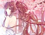  brown_hair cherry_blossoms dress highres kantai_collection long_hair oriental_umbrella ponytail solo umbrella vebonbon yamato_(kantai_collection) 