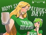  bleach blonde_hair blue_eyes breasts gairon green_hair green_lipstick huge_breasts kuna_mashiro lipstick makeup matsumoto_rangiku nail_polish st_patrick&#039;s_day st_patrick's_day 