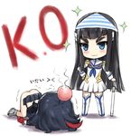  :3 ass black_hair blue_eyes chibi dress face_down female_pervert head_bump junketsu kill_la_kill kiryuuin_satsuki long_hair matoi_ryuuko md5_mismatch multiple_girls no_panties object_on_head panties panties_on_head pervert school_uniform senketsu serafuku short_hair skirt sword tonee underwear weapon 