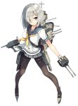  aa_gun banned_artist blue_eyes cannon closed_mouth full_body gloves grey_skirt hair_ornament hair_over_one_eye hamakaze_(kantai_collection) kantai_collection looking_at_viewer official_art pantyhose paseri pleated_skirt short_hair short_sleeves silver_hair skirt solo thigh_strap torpedo transparent_background turret white_gloves 