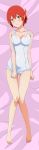  1girl ae-3803 ahoge blush breasts dakimakura hataraku_saibou looking_at_viewer medium_breasts one-piece_swimsuit red_hair short_hair swimsuit white_swimsuit yellow_eyes 