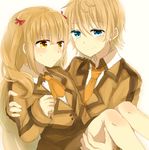  1girl bad_id bad_pixiv_id blonde_hair blue_eyes brown_eyes carrying couple hetero hisanuma_sayu isaki_kaname long_hair nagi_no_asukara princess_carry school_uniform seya short_hair twintails two_side_up 