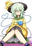  blush green_eyes green_hair hat heart heart_of_string komeiji_koishi kumadano short_hair skirt smile solo third_eye touhou 