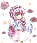  colored_pencil_(medium) flower heart komeiji_satori oversized_clothes pink_eyes pink_hair rose short_hair solo third_eye touhou traditional_media wide_sleeves yuran_(kuen-hien) 