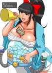  1girl black_hair breasts character_request cleavage large_breasts money papepox2 robot smile source_request 