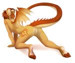  2014 anthro anus chimera dragon feline female gable hooves horn hybrid lion mammal nude plain_background pussy raised_tail resenting_hindquarters solo spread_legs spreading white_background wings 