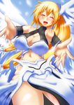  angel_wings astraea blonde_hair highres outstretched_arms smile solo sora_no_otoshimono spread_arms wings yamaneko_ken 