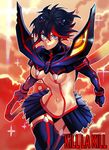  bad_id bad_pixiv_id black_hair blue_eyes breasts kill_la_kill kiru_(sorr5042) matoi_ryuuko medium_breasts multicolored_hair navel red_hair revealing_clothes scissor_blade senketsu short_hair solo thighhighs two-tone_hair underboob weapon 