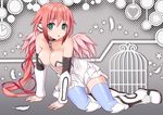  :o angel_wings bare_shoulders birdcage blue_legwear boots breasts cage chain cleavage collar detached_sleeves feathers green_eyes ikaros large_breasts long_hair looking_at_viewer pink_hair pink_wings solo sora_no_otoshimono thighhighs tsukino_neru wings 