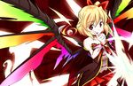  alternate_costume alternate_wings bare_shoulders blonde_hair bow byoubyou collarbone eyeball flandre_scarlet hair_bow looking_at_viewer red_eyes shirt side_ponytail skirt smile solo strapless touhou wings 