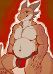  bulge chubby claws dragon horn jockstrap male musclegut muscles pinup pose scales semi-colon simple_background solo underwear xhyra 