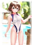  brown_eyes brown_hair competition_swimsuit highleg highleg_swimsuit mashinatsu one-piece_swimsuit original short_hair solo standing swimsuit 