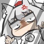  against_glass anger_vein animal_ears annoyed bad_id bad_pixiv_id hat inubashiri_momiji inunoko. lowres silver_hair solo tokin_hat touhou wolf_ears 