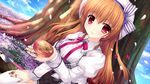  alia&#039;s_carnival asamiya_shiina brown_hair game_cg hat long_hair nanao_naru nanawind petals red_eyes ribbons seifuku thighhighs 