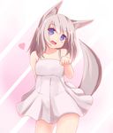  :d animal_ears bad_id bad_pixiv_id blue_eyes dress fang fox_ears fox_tail heart highres nao_(ritsancrossover) open_mouth original silver_hair smile solo sundress tail 
