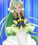  armpits arms_up blue_background glasses green_eyes green_hair green_haired_cure_(wonderful_net_precure)_(happinesscharge_precure!) happinesscharge_precure! haruyama_kazunori heart long_hair magical_girl no_panties open_mouth precure see-through solo very_long_hair 